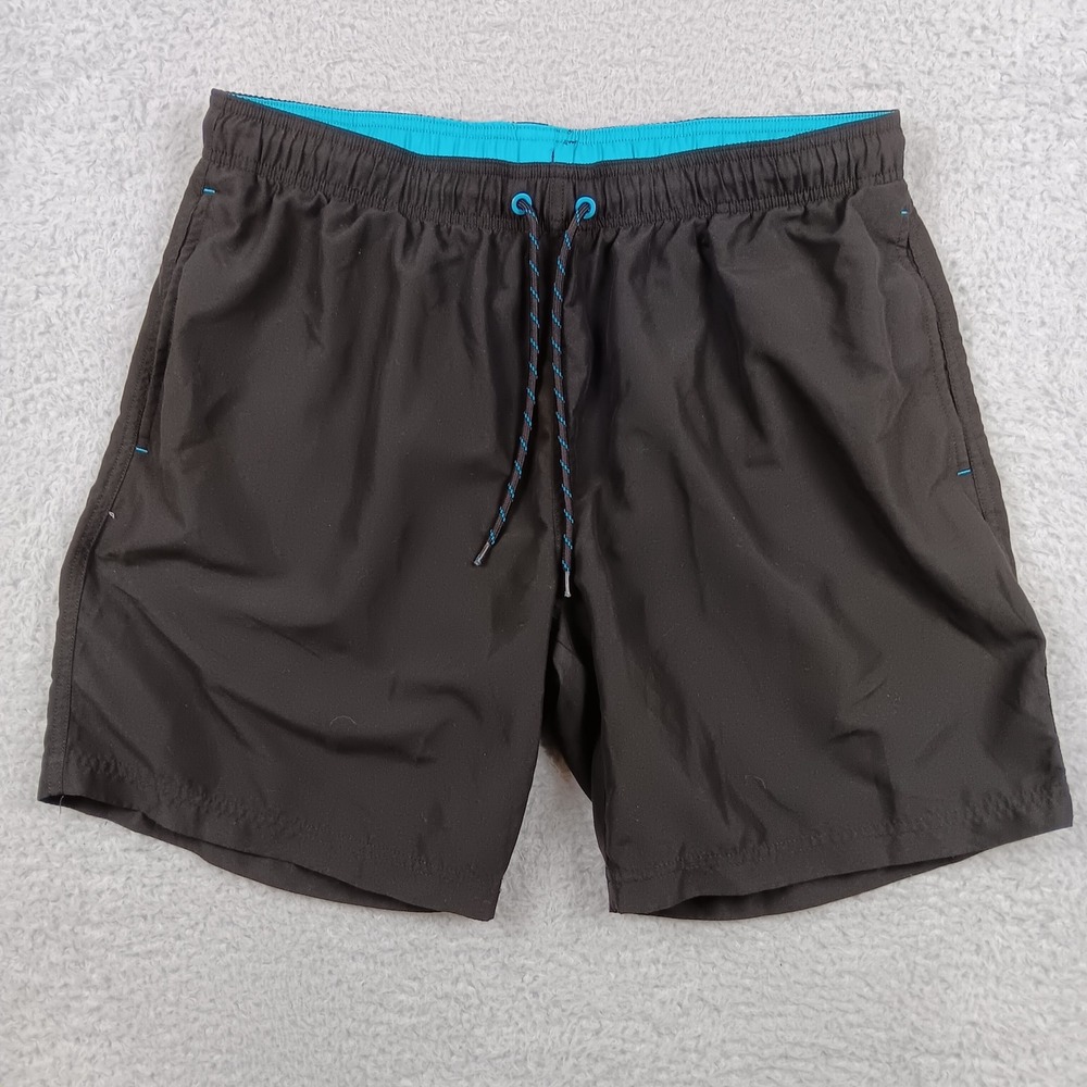 George Swim Trunks Mens L Black Turquoise Recycled Mesh Lined GM10202Y